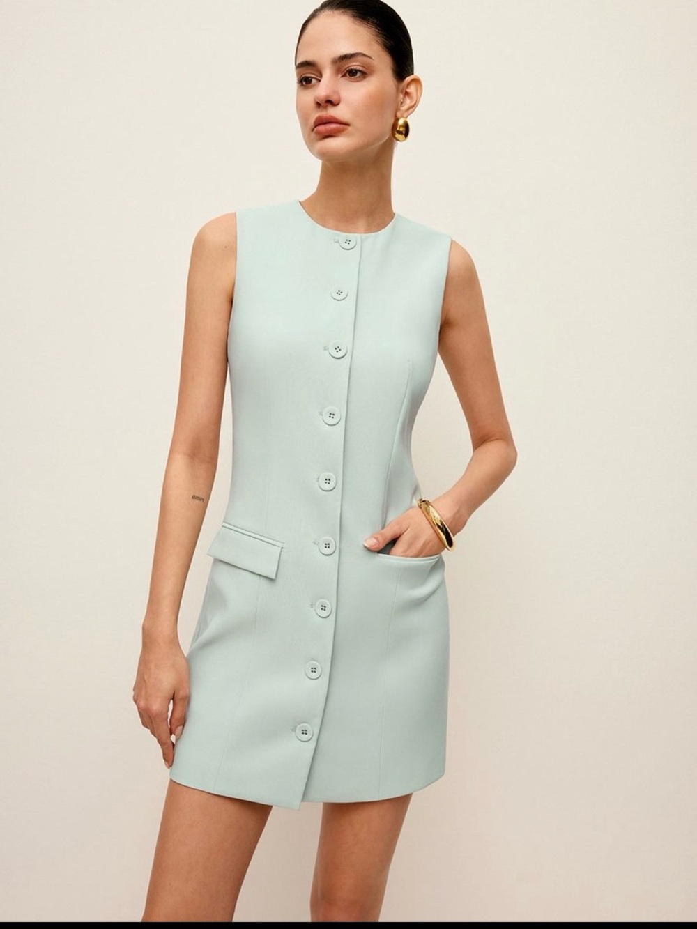 Button Front Dress With Pockets - Picture 2 of 6